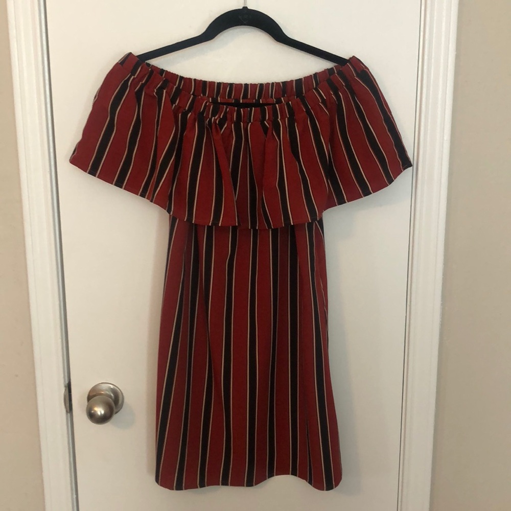 Red + black off the shoulder dress